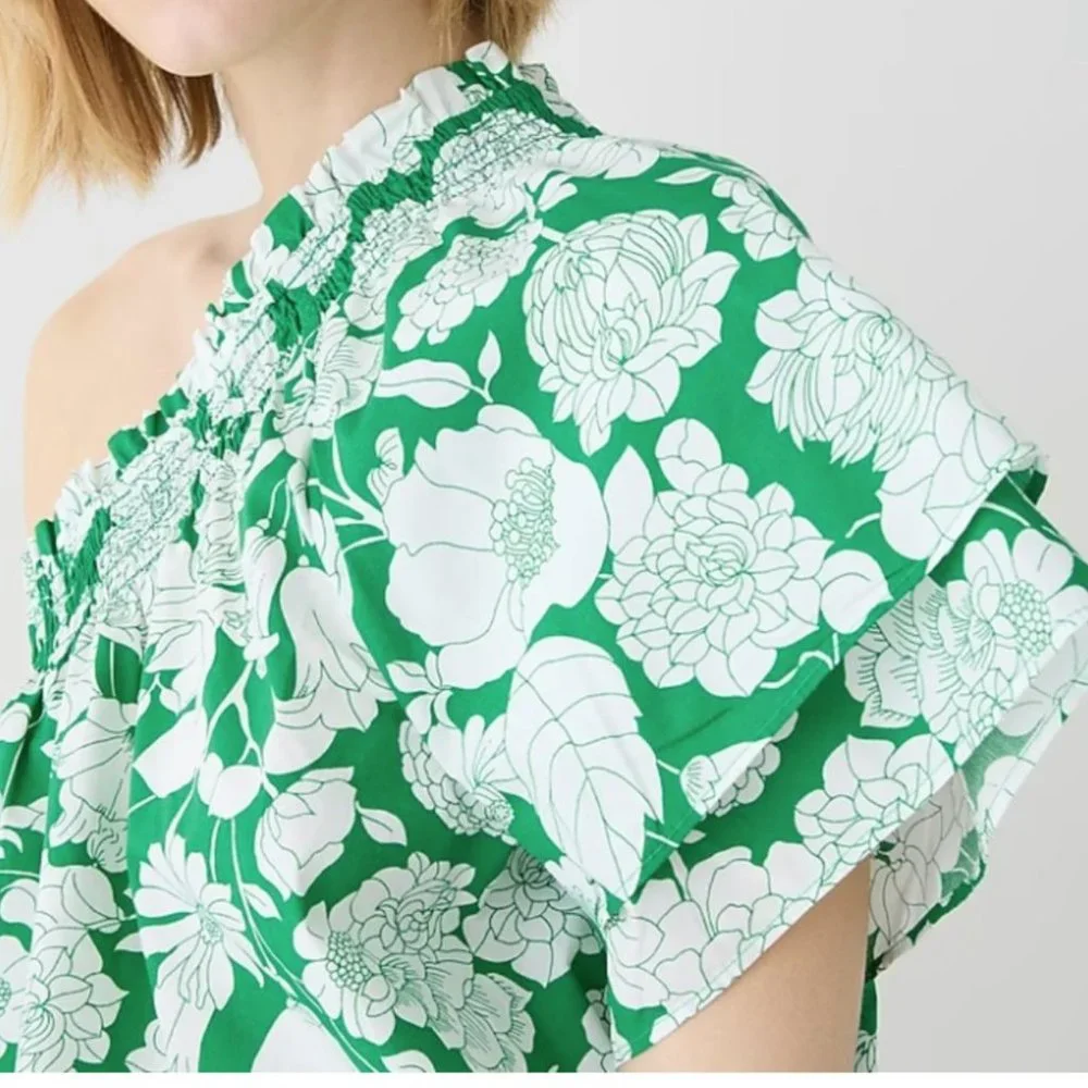 J.Crew size M  smocked floral one shoulder top